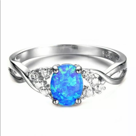 BRAND NEW .925 SILVER BLUE OPAL RING - Picture 1 of 6
